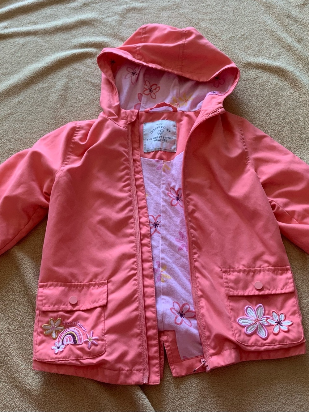 George Pink Hooded Raincoat with Floral Lining age 5-6
